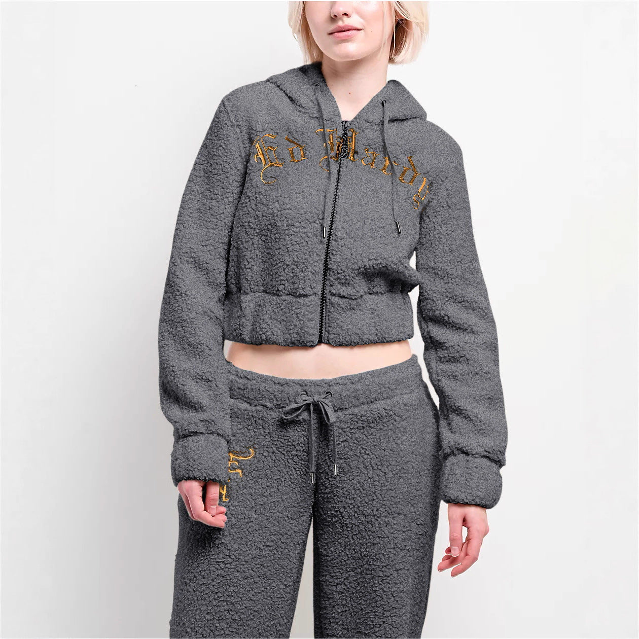 Gothic Sherpa Fleece Set - Cropped Hoodie