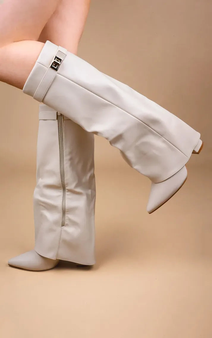 Taupe Faux Suede Slouchy Fold Over Shark Boots