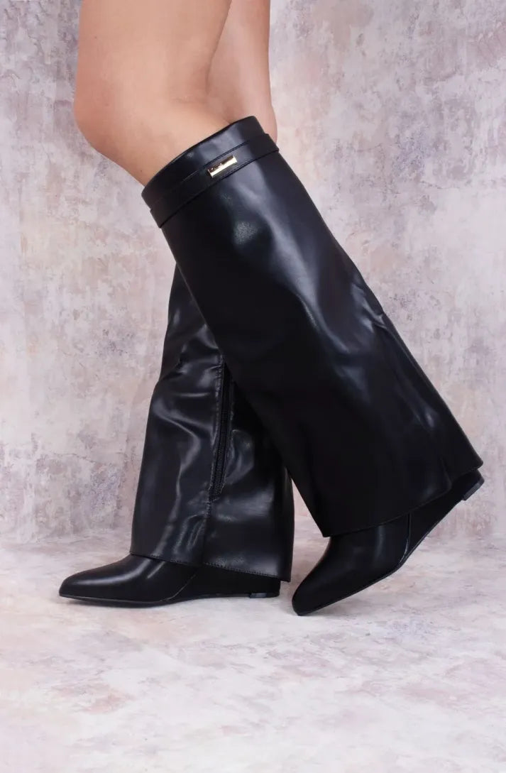 Taupe Faux Suede Slouchy Fold Over Shark Boots