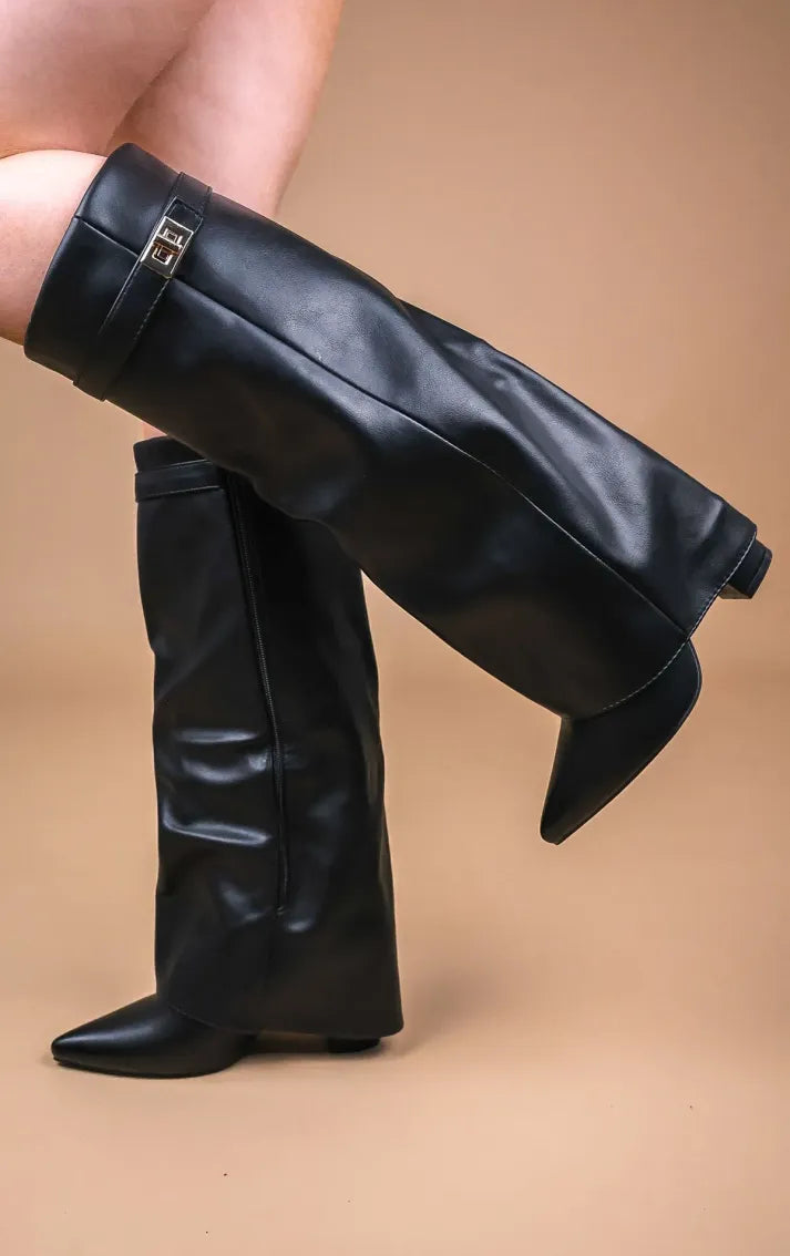 Taupe Faux Suede Slouchy Fold Over Shark Boots