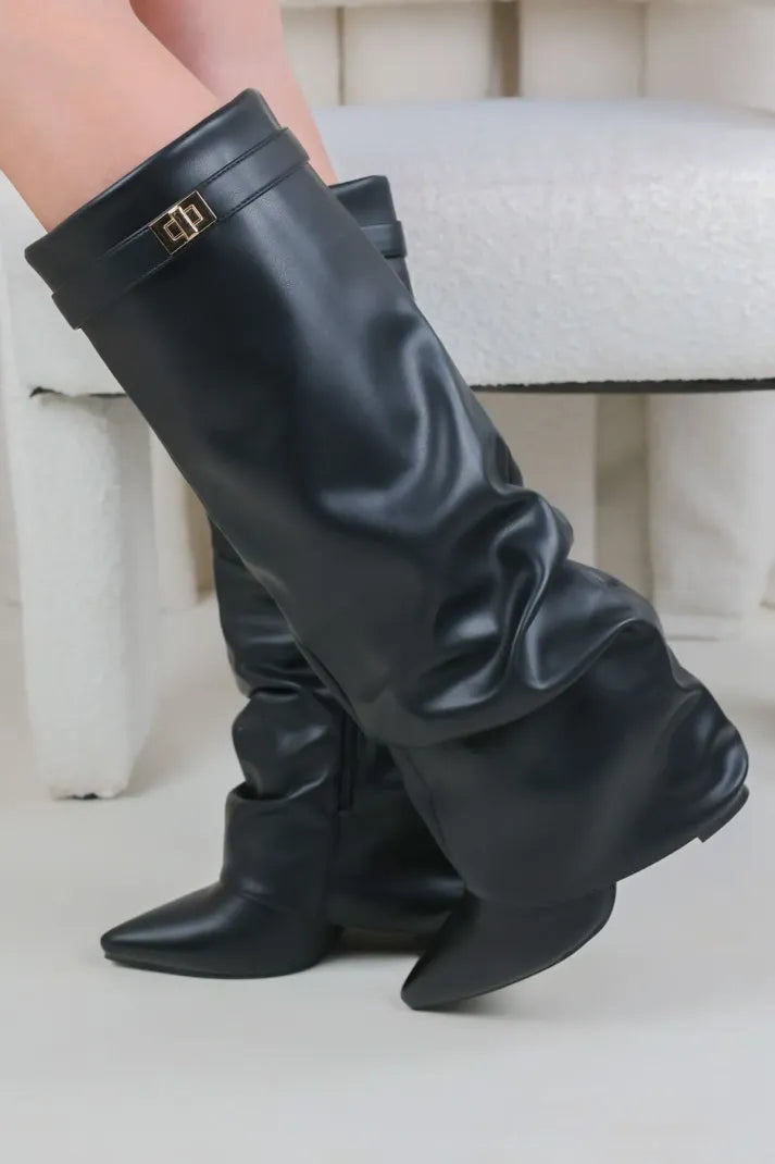 Taupe Faux Suede Slouchy Fold Over Shark Boots