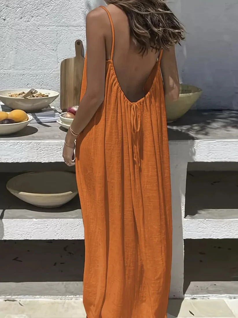 Solid Color Backless Cami Dress