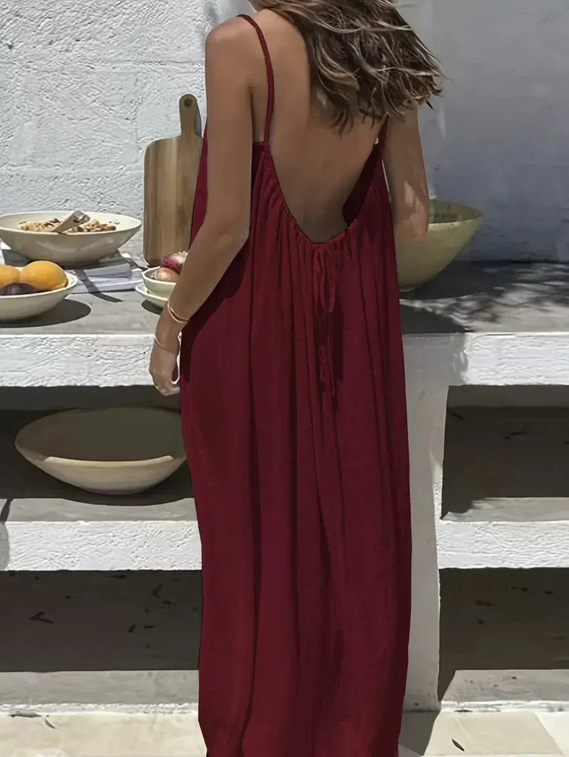 Solid Color Backless Cami Dress