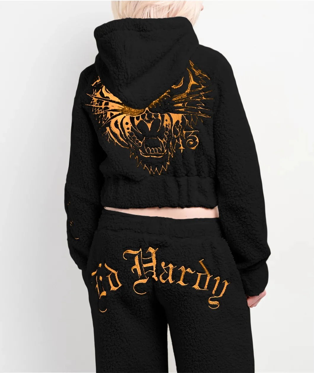 Gothic Sherpa Fleece Set - Cropped Hoodie