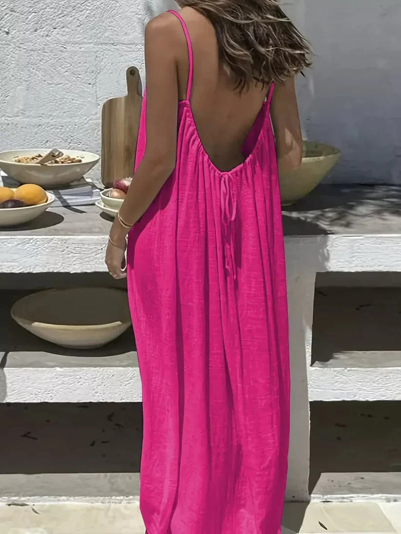 Solid Color Backless Cami Dress