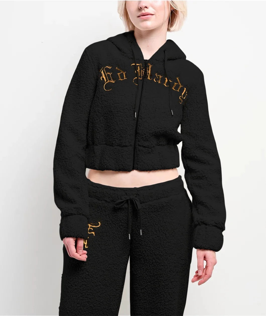Gothic Sherpa Fleece Set - Cropped Hoodie