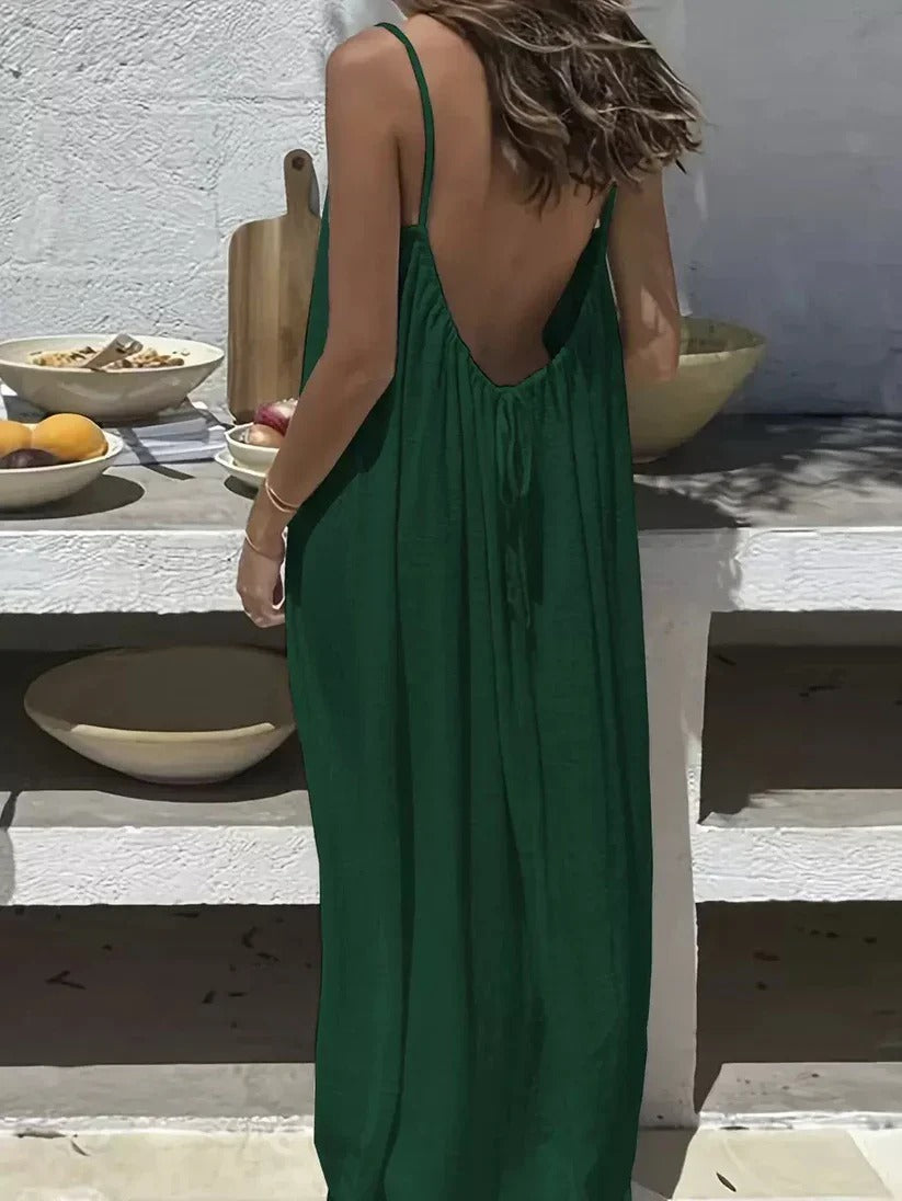 Solid Color Backless Cami Dress