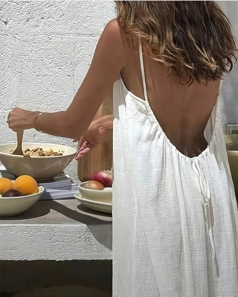 Solid Color Backless Cami Dress